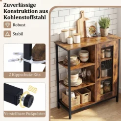 Holz Sideboard mit Tür & Verstellbaren Einlegeböden Küchenschrank Vintage Buffetschrank Braun