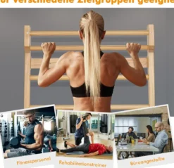 Holz Sprossenwand mit Klimmzugstange & 10 Sprossen Kletterwand 150kg Belastbar Turnwand