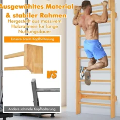 Holz Sprossenwand mit Klimmzugstange & 10 Sprossen Kletterwand 150kg Belastbar Turnwand