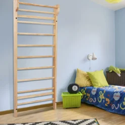 Holz Sprossenwand mit Klimmzugstange & 10 Sprossen Kletterwand 150kg Belastbar Turnwand