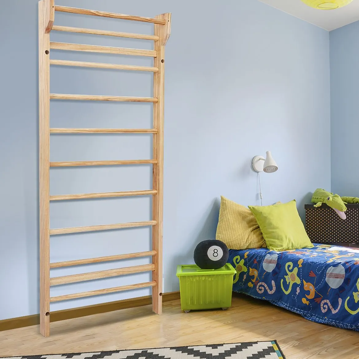 Holz Sprossenwand mit Klimmzugstange & 10 Sprossen Kletterwand 150kg Belastbar Turnwand