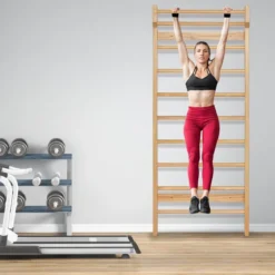 Holz Sprossenwand mit Klimmzugstange & 10 Sprossen Kletterwand 150kg Belastbar Turnwand
