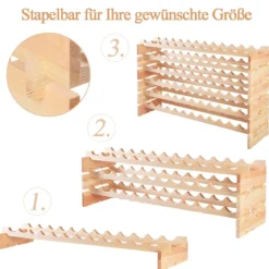Holz Weinregal für 72 Flaschen Stapelbares Weinständer Flaschenregal Holzregal Weinschrank