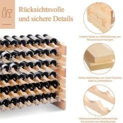 Holz Weinregal für 72 Flaschen Stapelbares Weinständer Flaschenregal Holzregal Weinschrank