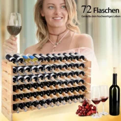 Holz Weinregal für 72 Flaschen Stapelbares Weinständer Flaschenregal Holzregal Weinschrank