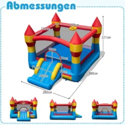 Hüpfburg Aufblasbar Spielburg 370 x 280 x 230 cm + 550W Hüpfburge-Gebläse mit Griff Set