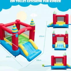 Hüpfburg Kinderhüpfhaus Tragbares Spielparadies 190 x 260 x 205 cm (mit 370-W-Gebläse)
