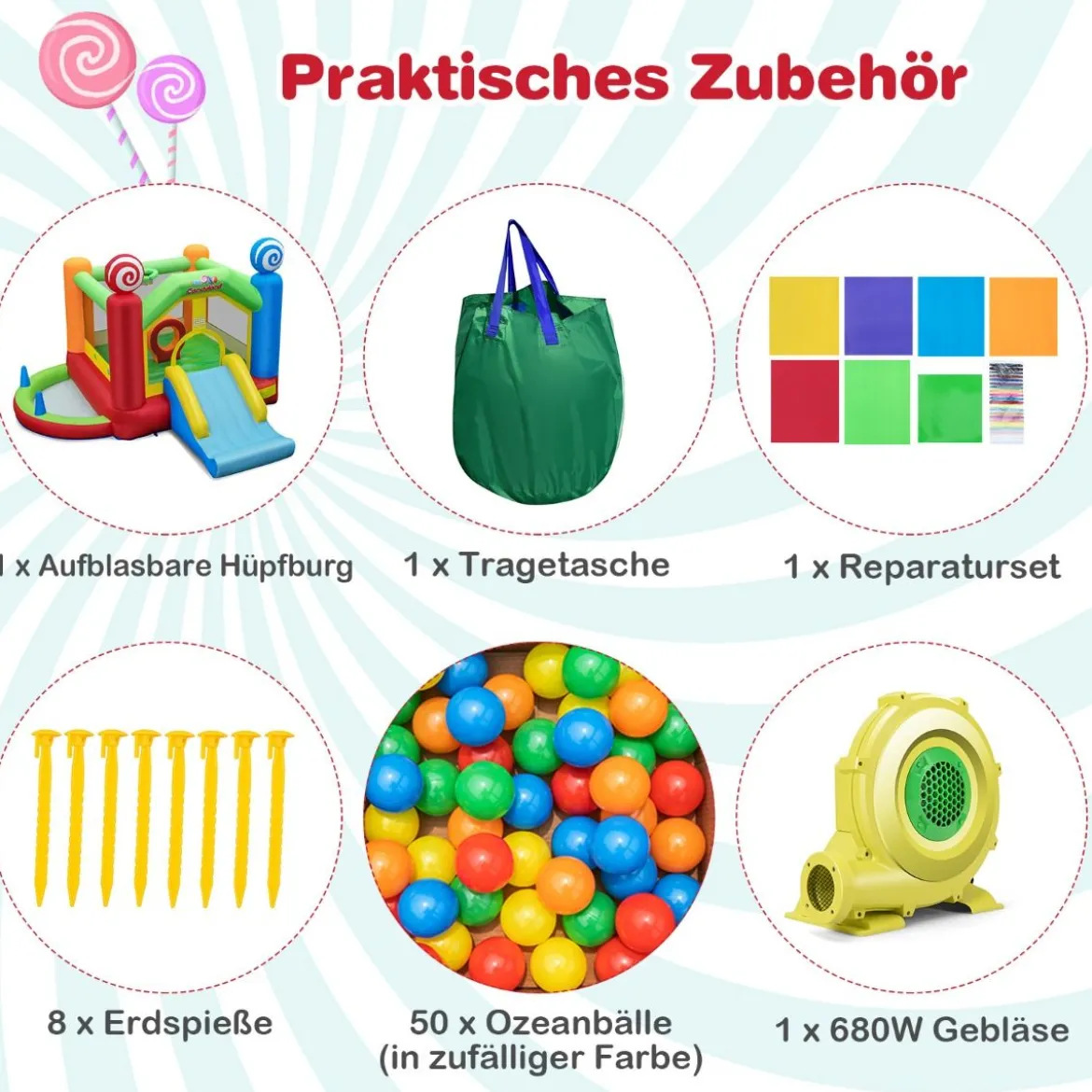Hüpfburg mit Gebläse Süßigkeitenland-Hüpfhaus Bunt