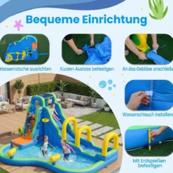 Hüpfburg mit Rutsche & Planschbecken & Kletterwand & Basketballkorb & 2 Wasserkanonen Wasserhüpfburg