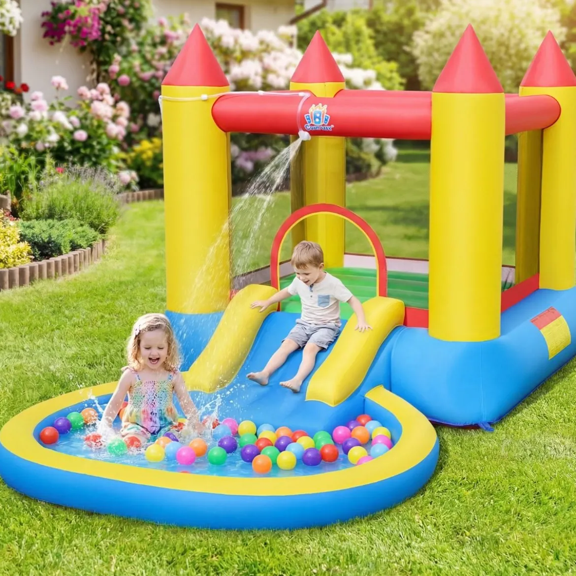 Hüpfburg mit Rutsche & Sprungbereich & Planschbecken Bouncy Castle 362 x 196,5 x 193 cm
