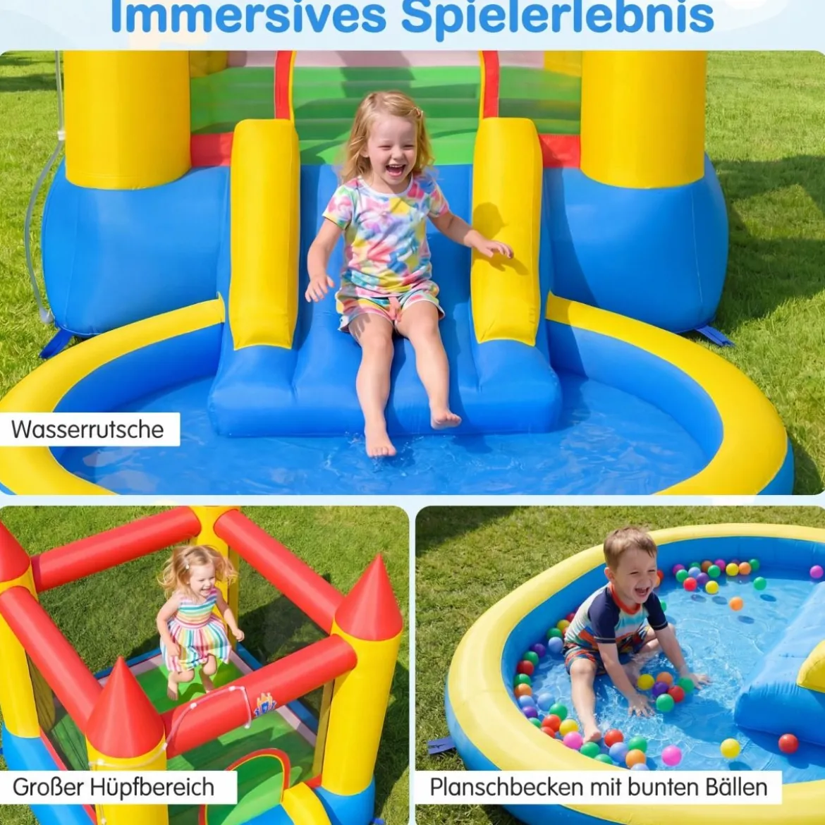 Hüpfburg mit Rutsche & Sprungbereich & Planschbecken Bouncy Castle 362 x 196,5 x 193 cm