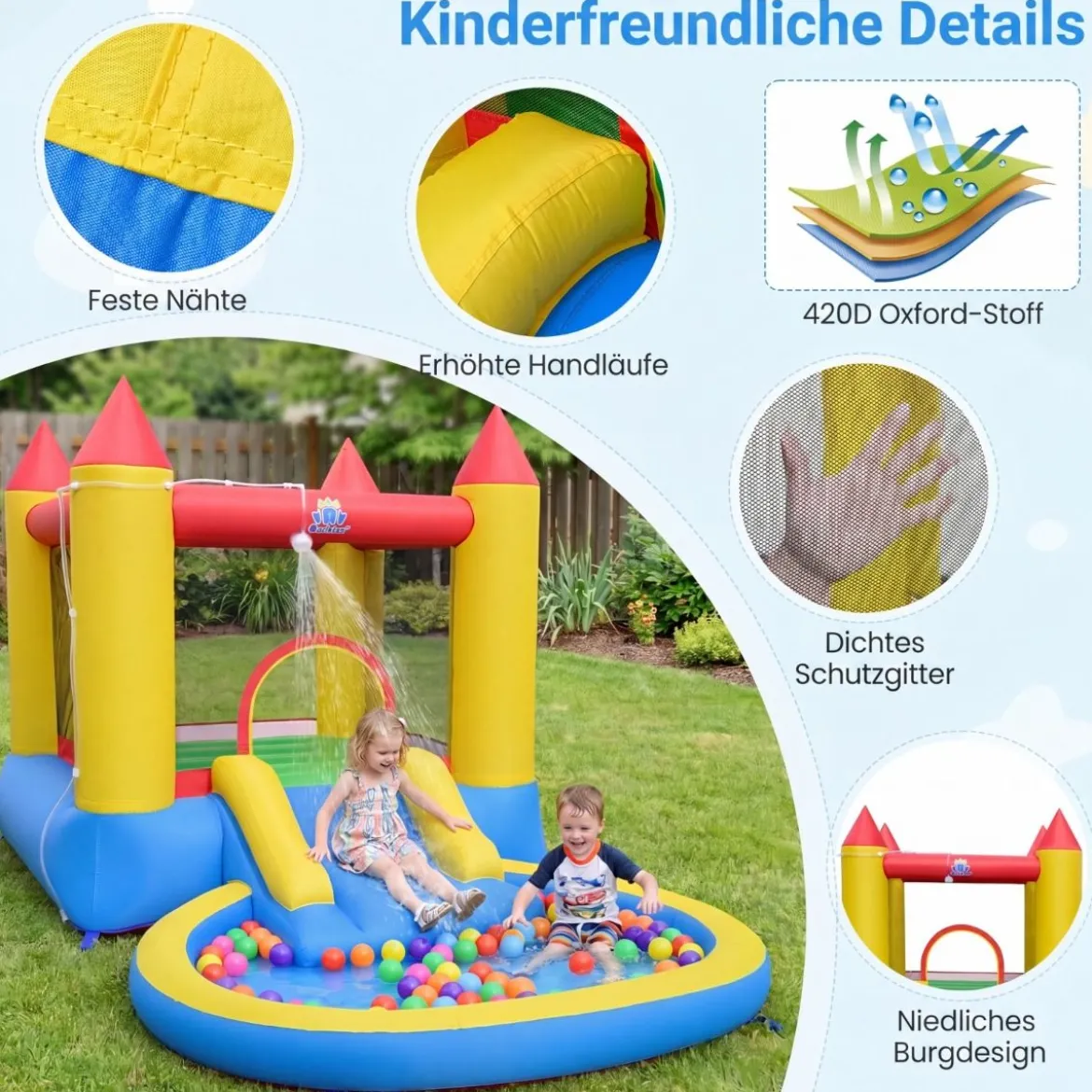 Hüpfburg mit Rutsche & Sprungbereich & Planschbecken Bouncy Castle 362 x 196,5 x 193 cm
