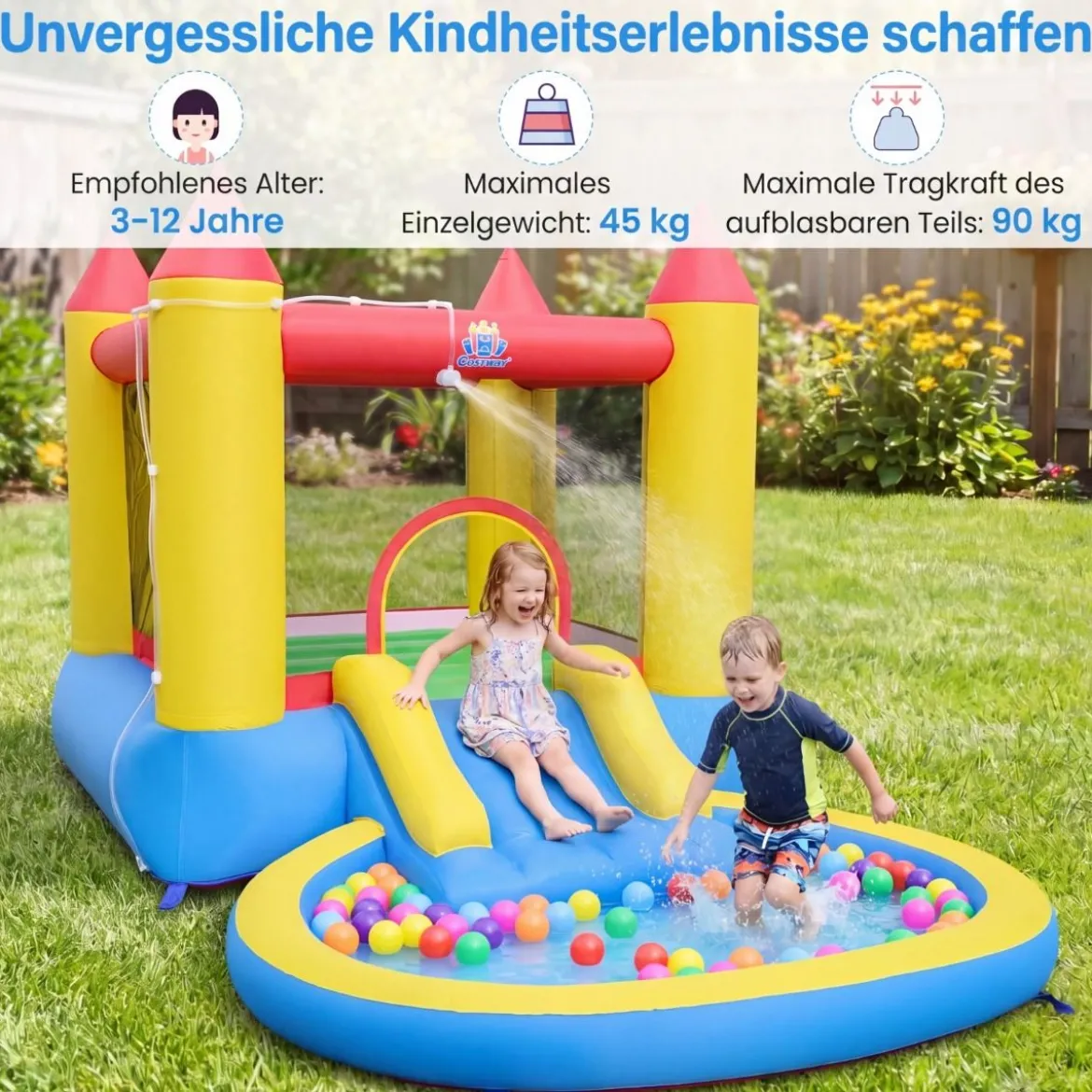 Hüpfburg mit Rutsche & Sprungbereich & Planschbecken Bouncy Castle 362 x 196,5 x 193 cm