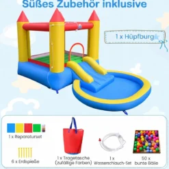 Hüpfburg mit Rutsche & Sprungbereich & Planschbecken Bouncy Castle 362 x 196,5 x 193 cm