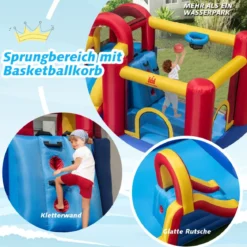 Hüpfburg mit Wasserrutsche Kletterwand Sprungbereich Wasserkanone 450 x 392 x 216 cm (ohne Gebläse)