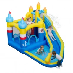 Hüpfburg mit Wasserrutsche Sprungbereich Planschbecken Wasserkanone Kletterwand Ozeanbällen 431 x 290 x 259 cm (Ohne Gebläse)