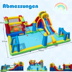 Hüpfburg + 680W Gebläse Set Wasserhüpfburg mit Wasserrutsche & Kletterwand & Planschbecken