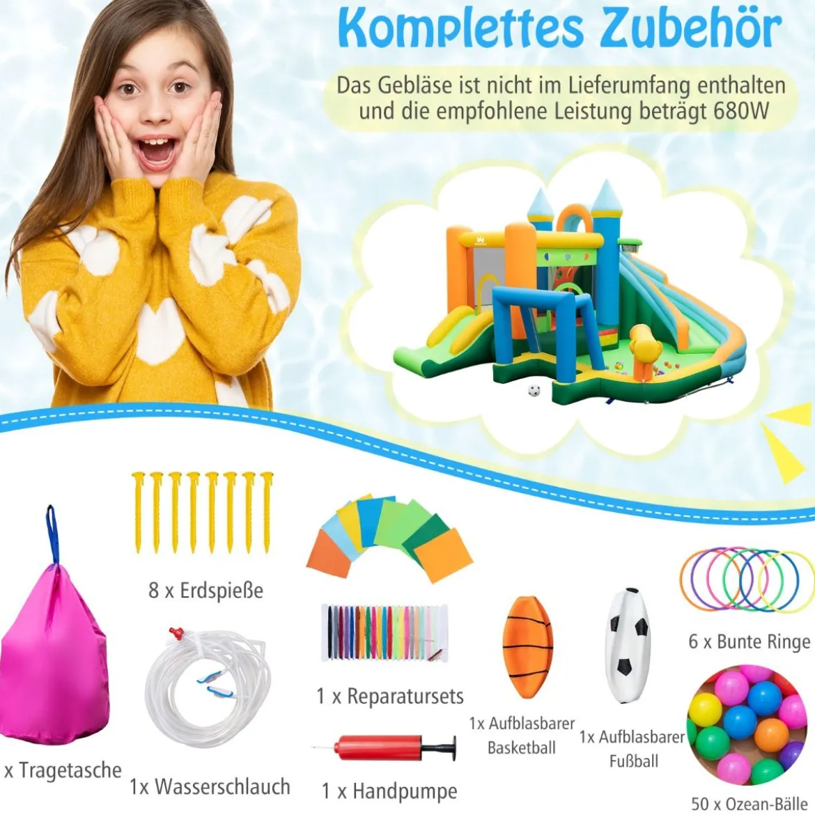 Hüpfburg zum Aufblasen mit 2 Rutschen & Planschbecken & Kletterwand Springburg