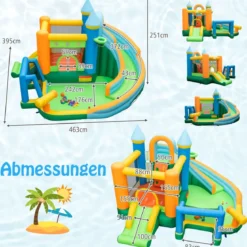 Hüpfburg zum Aufblasen mit 2 Rutschen & Planschbecken & Kletterwand Springburg