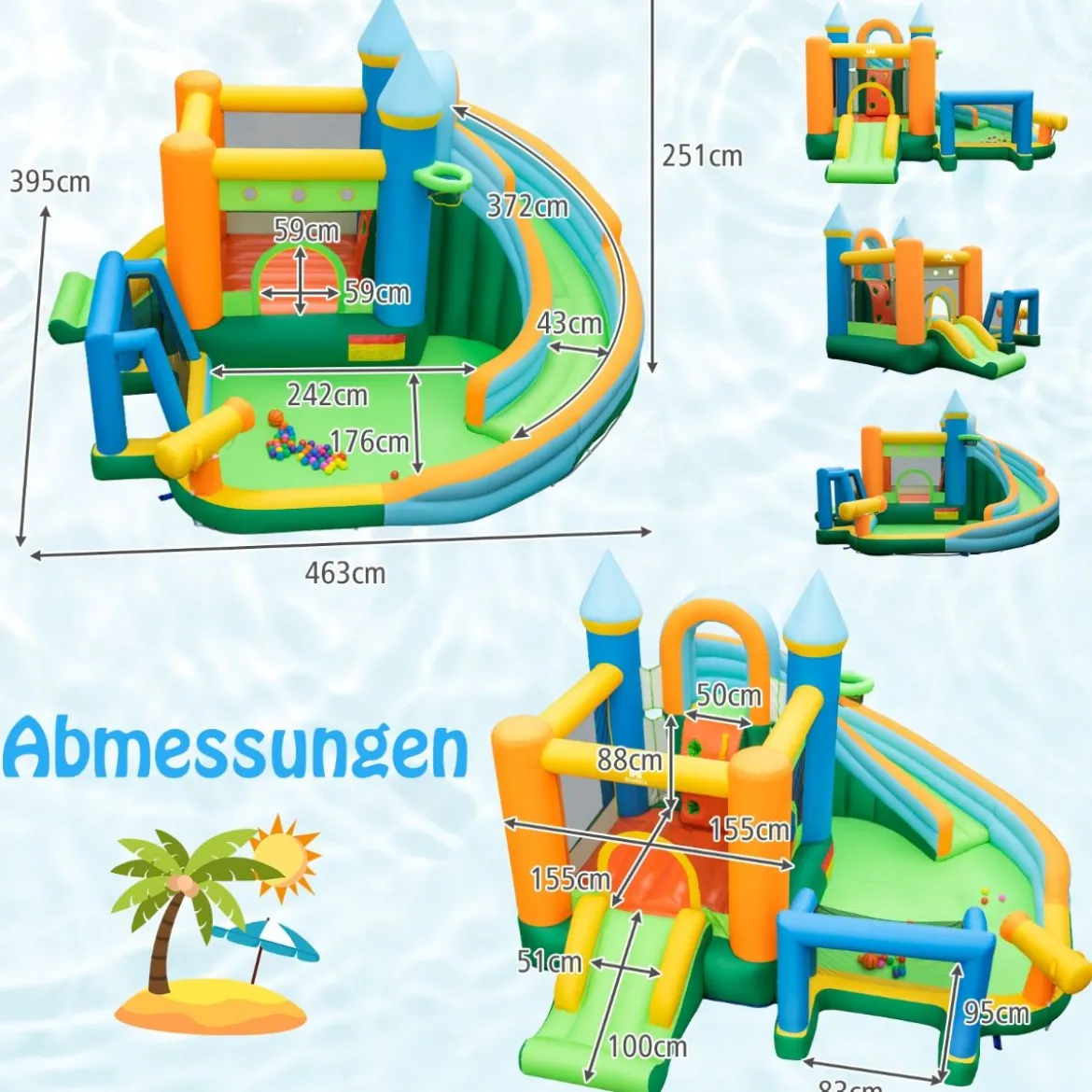 Hüpfburg zum Aufblasen mit 2 Rutschen & Planschbecken & Kletterwand Springburg