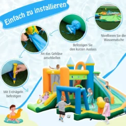 Hüpfburg zum Aufblasen mit 2 Rutschen & Planschbecken & Kletterwand Springburg