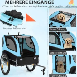 Hundeanhänger für Fahrrad Haustieranhänger für Fahrrad 40 kg Belastbar Blau