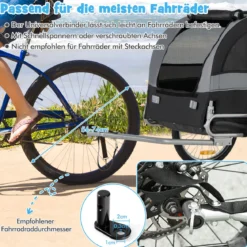 Hundeanhänger für Fahrrad Haustieranhänger für Fahrrad 40 kg Belastbar Grau