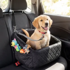 Hunde Autositz für Kleine/Mittlere Hunde Weicher Hundeautositz mit Sicherheitsgurten Seitentaschen Schwarz