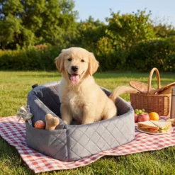 Hunde Autositz für Kleine/Mittlere Hunde Weicher Hundeautositz mit Sicherheitsgurten Seitentaschen Grau