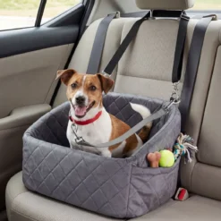 Hunde Autositz für Kleine/Mittlere Hunde Weicher Hundeautositz mit Sicherheitsgurten Seitentaschen Grau