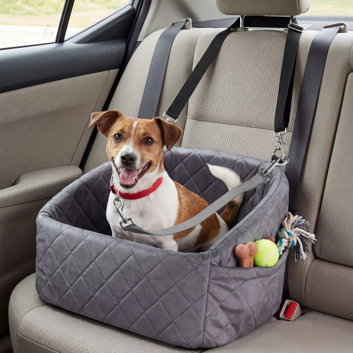 Hunde Autositz für Kleine/Mittlere Hunde Weicher Hundeautositz mit Sicherheitsgurten Seitentaschen Grau