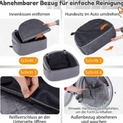 Hunde Autositz für Kleine/Mittlere Hunde Weicher Hundeautositz mit Sicherheitsgurten Seitentaschen Grau