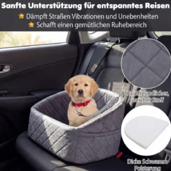 Hunde Autositz für Kleine/Mittlere Hunde Weicher Hundeautositz mit Sicherheitsgurten Seitentaschen Grau