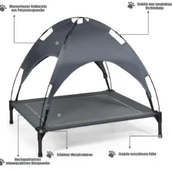 Hundebett mit Baldachin Hundeliege Garten Haustierbett und Zelt 105 x 87 x 89 cm Grau