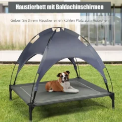Hundebett mit Baldachin Hundeliege Garten Haustierbett und Zelt 105 x 87 x 89 cm Grau