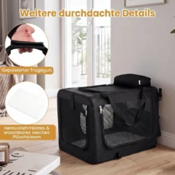 Hundebox Faltbar Tragbare Hundetransportbox mit Netzfenstern 3 Türen Abnehmbarem Polster S