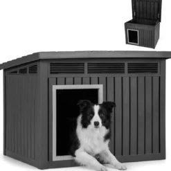 Hundehütte für Indoor & Outdoor Wetterfestes Hundehaus mit Aufklappbarem Schrägdach