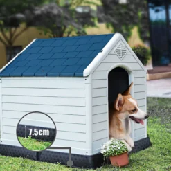 Hundehütte Hundehaus Hundehöhle mit Erhöhtem Boden Blau und Weiß