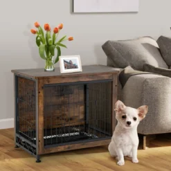 Hundekäfig Hundebox aus Holz mit Doppeltüren Dekorativer Haustierkäfig 69 x 47 x 61 cm Braun