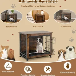 Hundekäfig Hundebox aus Holz mit Doppeltüren Dekorativer Haustierkäfig 69 x 47 x 61 cm Braun