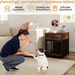 Hundekäfig Möbel Hundebox für Zuhause mit Ladestation Tür Schublade & Metallrohren Braun