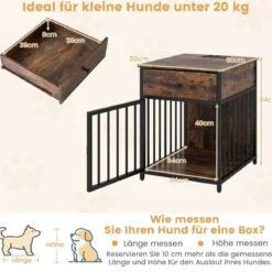 Hundekäfig Möbel Hundebox für Zuhause mit Ladestation Tür Schublade & Metallrohren Braun