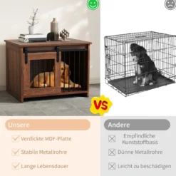 Hundekäfig Möbel mit Schiebetür Hundebox aus Metall Holz Hundehütte Haustierkäfig Braun