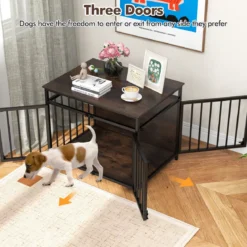 Hundekäfig Möbel mit 3 Türen Holz Hundebox Hundegitterbox Beistelltisch 80 x 60 x 64 cm