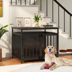 Hundekäfig Möbel mit 3 Türen Holz Hundebox Hundegitterbox Beistelltisch 80 x 60 x 64 cm