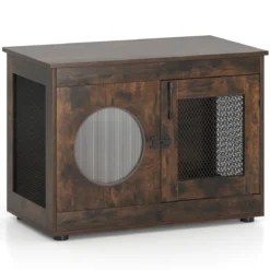 Hundekäfig Tierkäfig Hundebox im Möbelstil mit Tür & PC-Fenster Haustierkäfig für kleine und mittelgroße Hunde Katze Haustier Braun 82 x 47 x 60 cm