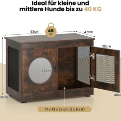 Hundekäfig Tierkäfig Hundebox im Möbelstil mit Tür & PC-Fenster Haustierkäfig für kleine und mittelgroße Hunde Katze Haustier Braun 82 x 47 x 60 cm