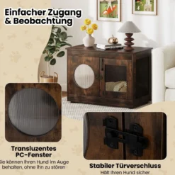 Hundekäfig Tierkäfig Hundebox im Möbelstil mit Tür & PC-Fenster Haustierkäfig für kleine und mittelgroße Hunde Katze Haustier Braun 82 x 47 x 60 cm
