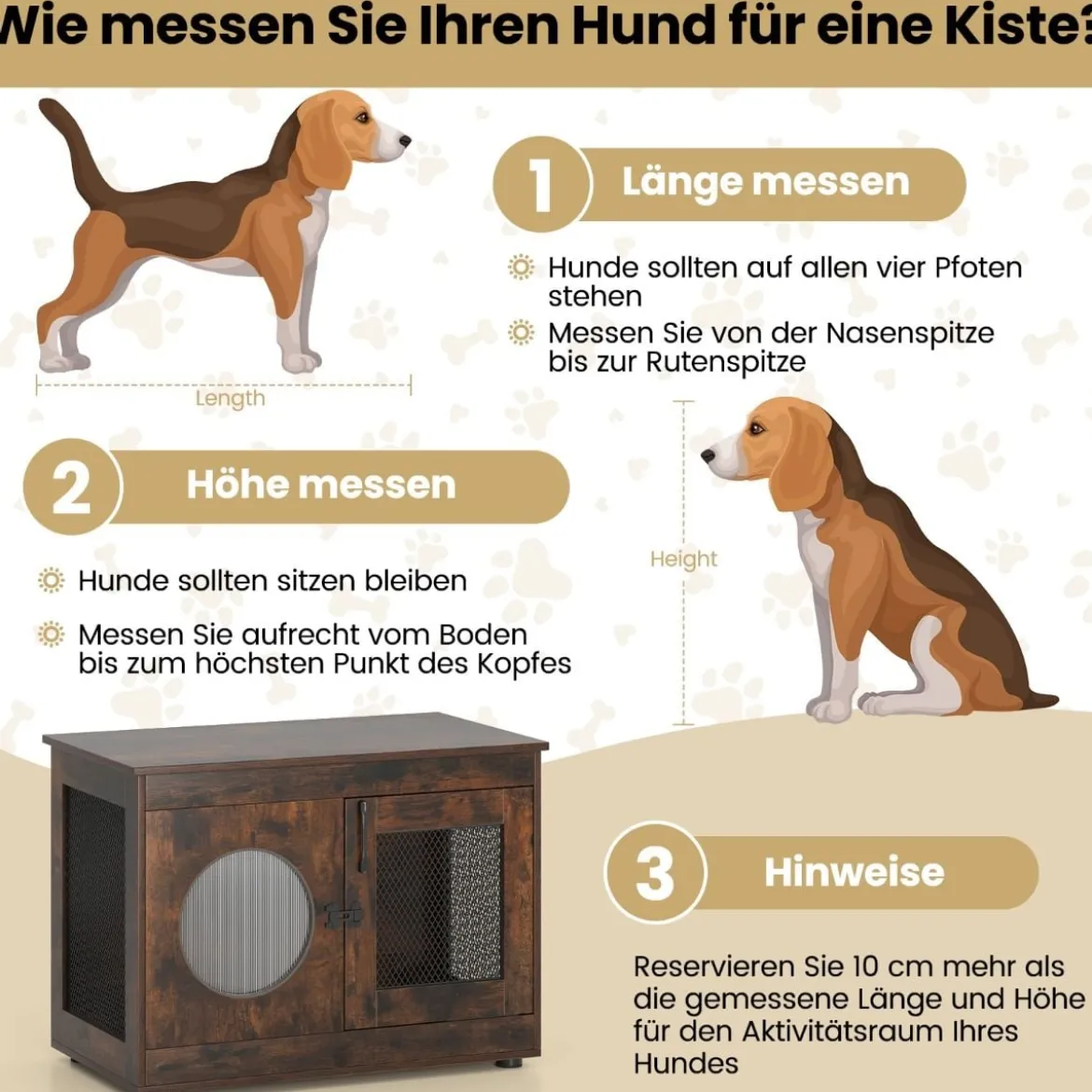Hundekäfig Tierkäfig Hundebox im Möbelstil mit Tür & PC-Fenster Haustierkäfig für kleine und mittelgroße Hunde Katze Haustier Braun 82 x 47 x 60 cm