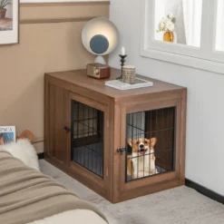 Hundekäfig Tierkäfig Kombination aus Haustierbox & Beistelltisch mit Kissen 92 x 59 x 66,5 cm